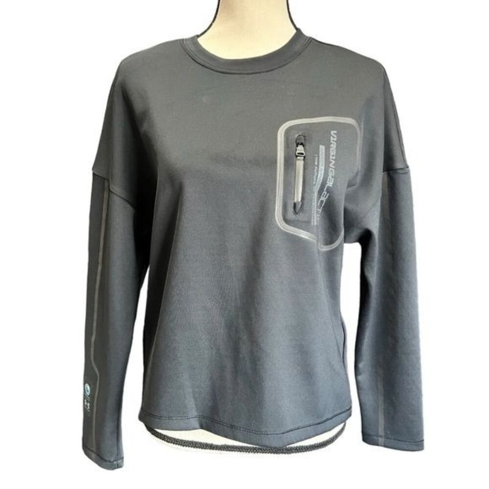 Under Armour Galactic Womens Long Sleeve Black Top Size S w/ Gray Zipper Details